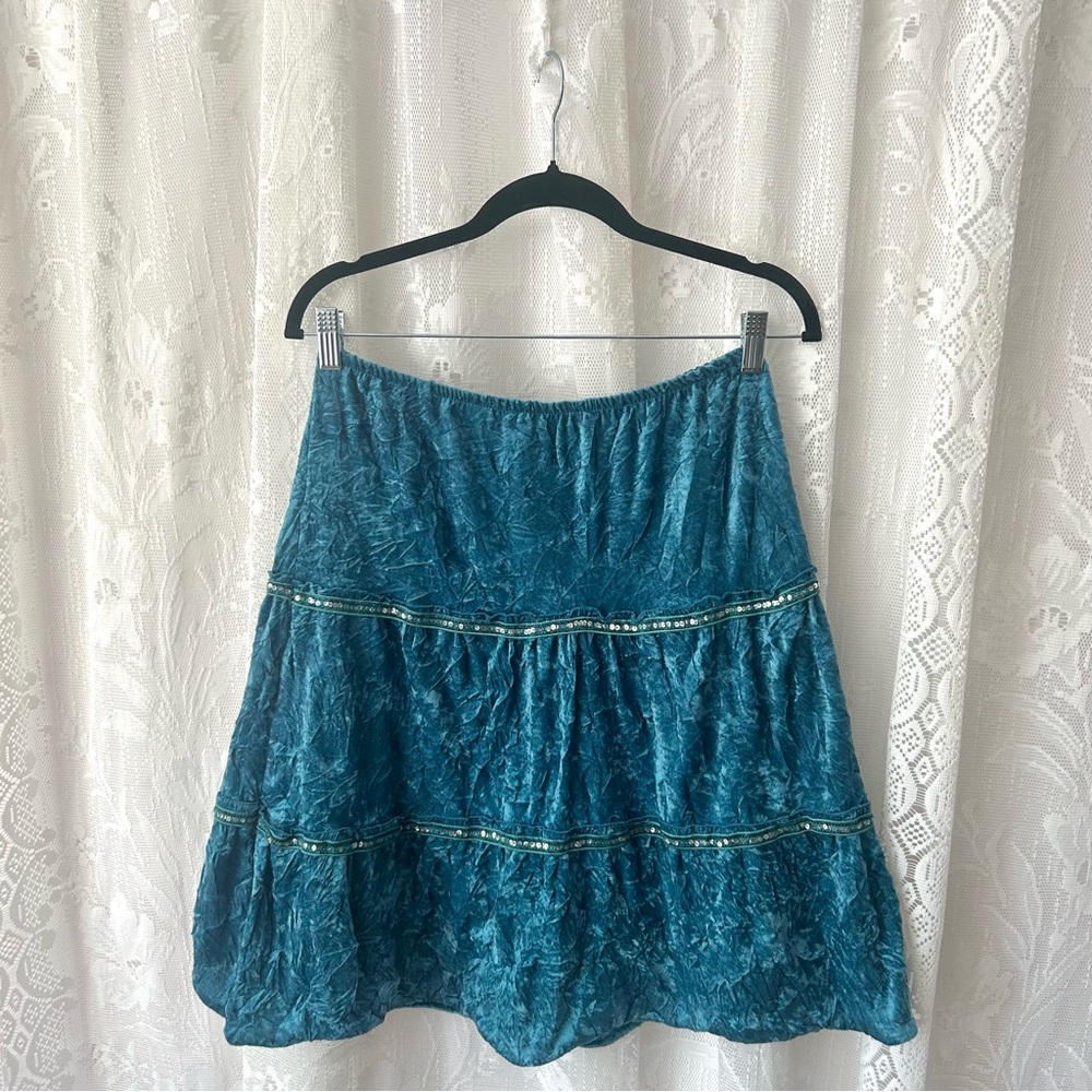 Vintage 1990's Mermaid Blue Velvet Midi Skirt!